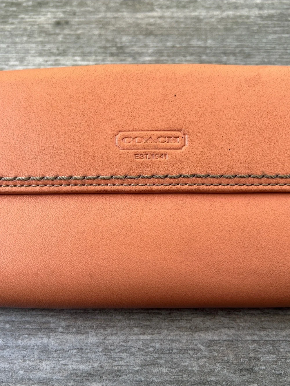 Coach Peach Leather Turn-Lock Wallet with Snakeskin Accent